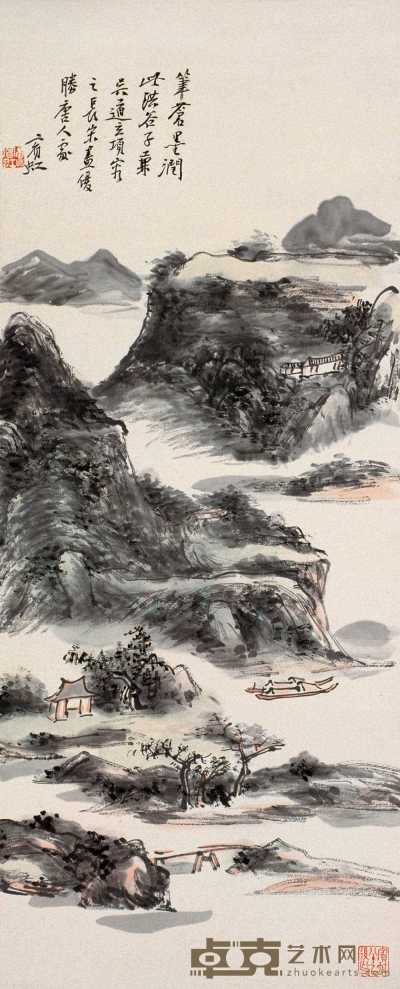 黄宾虹 湖山幽居 立轴 76×31cm